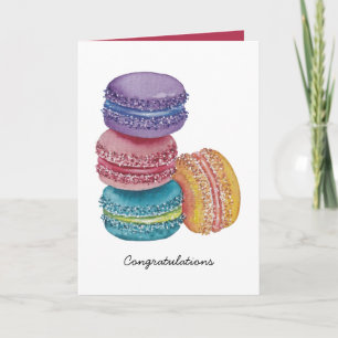 Cute Rainbow Macaroons In Watercolor Card