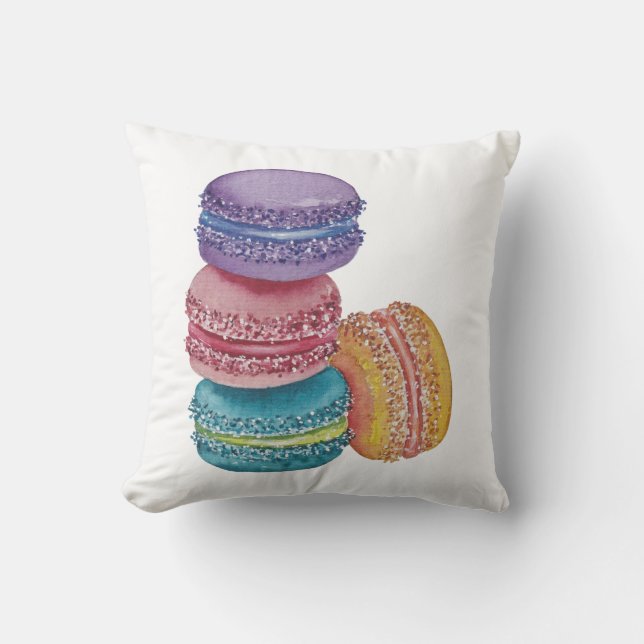 Cute Rainbow Macaroons In Watercolor  Cushion (Front)