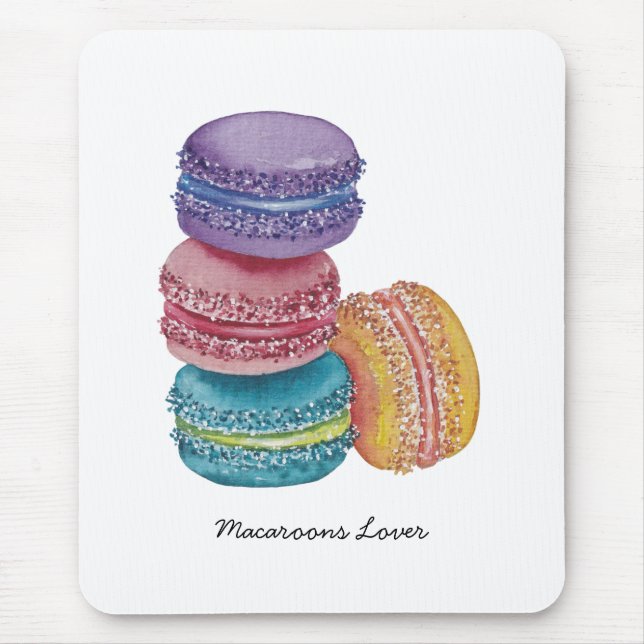 Cute Rainbow Macaroons In Watercolor Mouse Pad (Front)