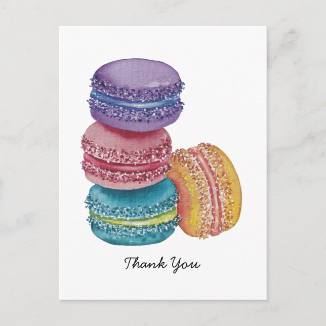 Cute Rainbow Macaroons In Watercolor Postcard (Front)