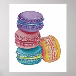 Cute Rainbow Macaroons In Watercolor Poster