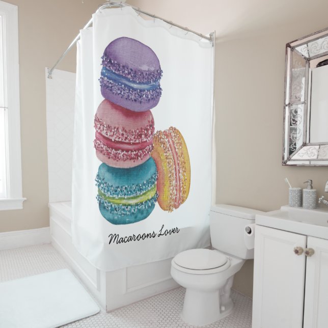 Cute Rainbow Macaroons In Watercolor  Shower Curtain (In Situ)