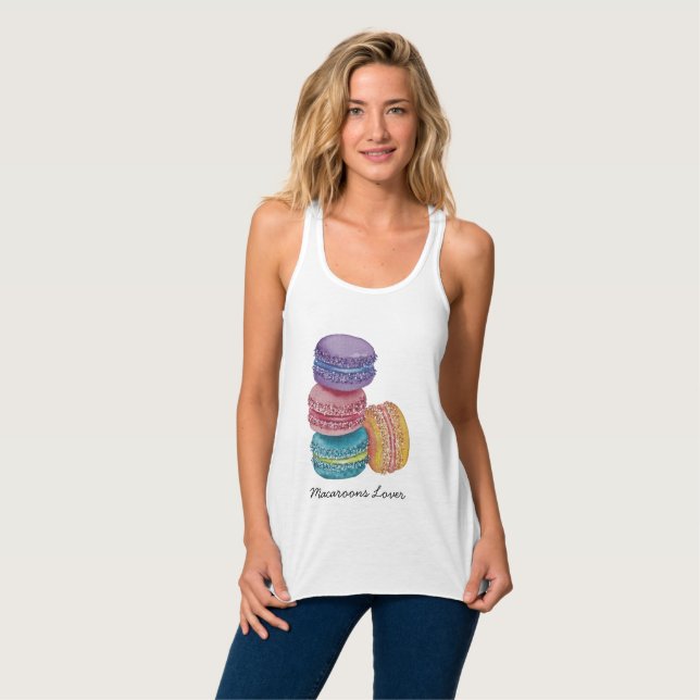 Cute Rainbow Macaroons In Watercolor   Singlet (Front Full)
