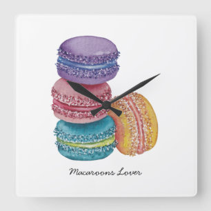 Cute Rainbow Macaroons In Watercolor Square Wall Clock