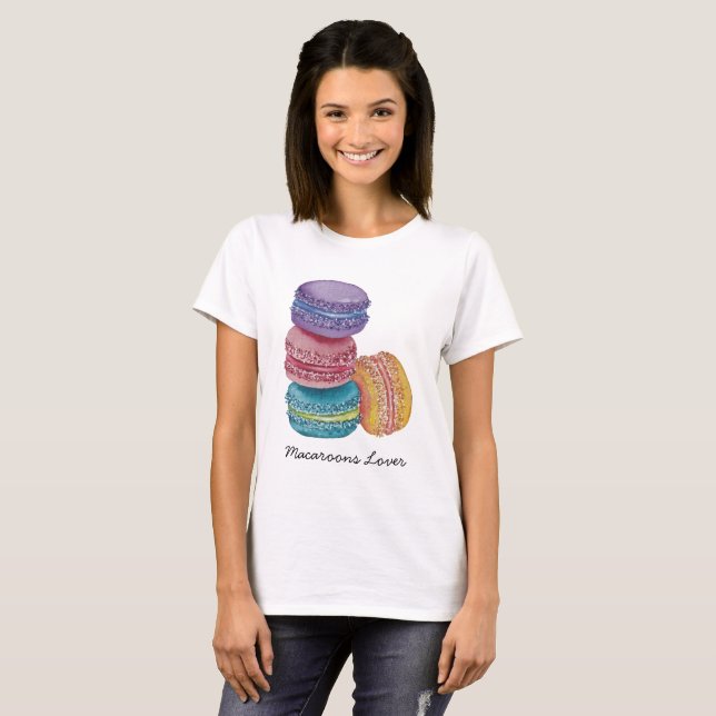 Cute Rainbow Macaroons In Watercolor  T-Shirt (Front Full)