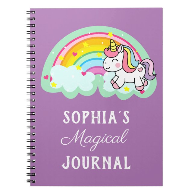 Cute Rainbow Magical Unicorn Purple Notebook (Front)