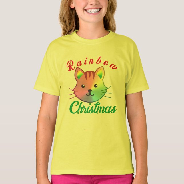 Cute Rainbow meowy Christmas Kids Holiday Gift T-S T-Shirt (Front)