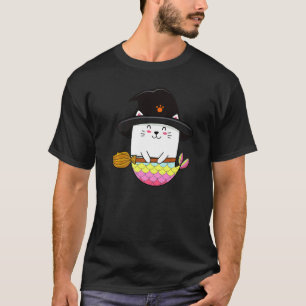 Cute Rainbow Mermaid Cat  Halloween Witch Hat Cost T-Shirt