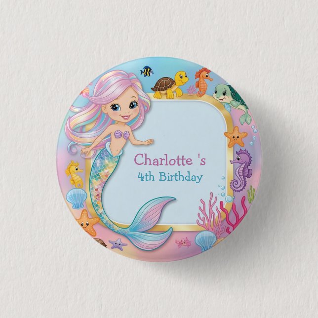 Cute Rainbow mermaid fish seahorse star Birthday 3 Cm Round Badge (Front)
