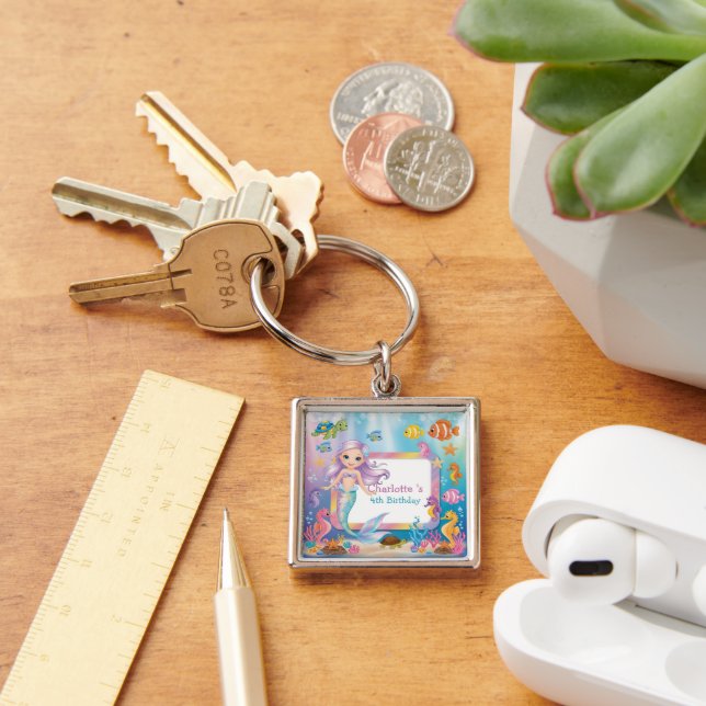 Cute Rainbow mermaid fish turtle star Birthday Key Ring (Desk)