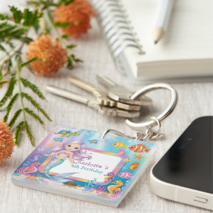 Cute Rainbow mermaid fish turtle star Birthday Key Ring