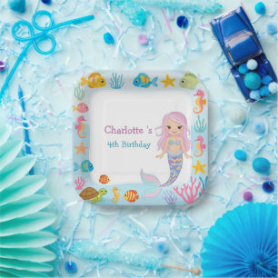 Cute Rainbow mermaid fish turtle star Birthday Paper Plate