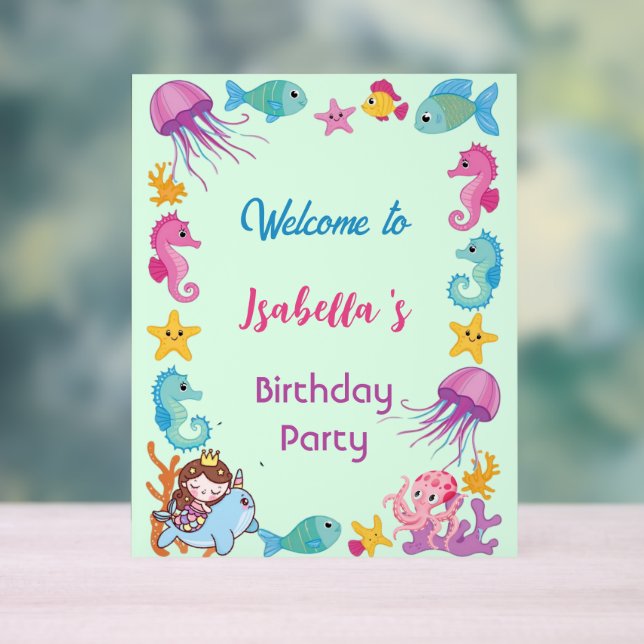cute rainbow mermaid narwhal fish unicorn birthday acrylic sign (Neutral)