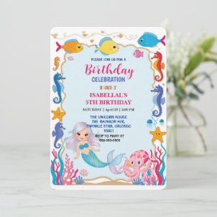 Cute rainbow mermaid seahorse octopus birthday save the date