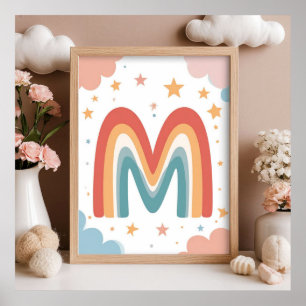 ☁️ Cute Rainbow Monogram M Initial Design ☁️ Poster