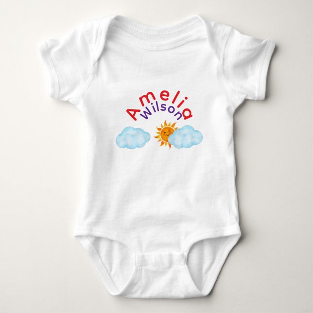 Cute Rainbow Name Sun Cloud  Baby Bodysuit (Front)