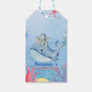 Cute rainbow octopus Whale fish Birthday party Gift Tags