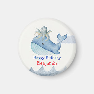 Cute rainbow octopus Whale fish Birthday party Magnet
