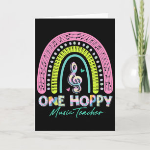 Cute Rainbow One Hoppy Music Teacher Happy Easter  Card