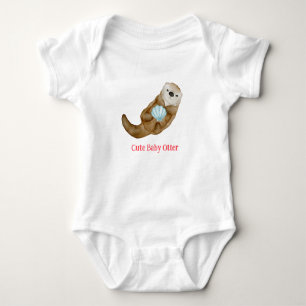 Cute rainbow Otter Scallops Birthday party Baby Bodysuit