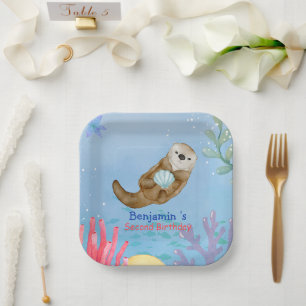 Cute rainbow Otter Scallops Birthday party Paper Plate