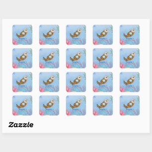 Cute rainbow Otter Scallops Birthday party Square Sticker