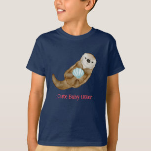 Cute rainbow Otter Scallops Birthday party T-Shirt
