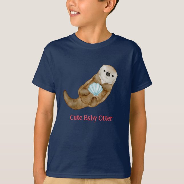 Cute rainbow Otter Scallops Birthday party T-Shirt (Front)