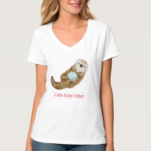 Cute rainbow Otter Scallops Birthday party T-Shirt (Front)