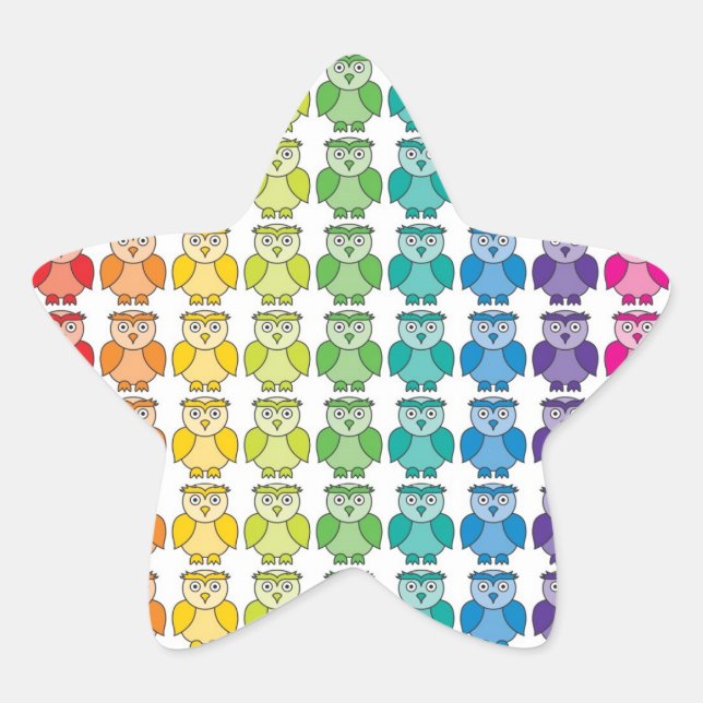 Cute Rainbow Owl Pattern Star Sticker (Front)