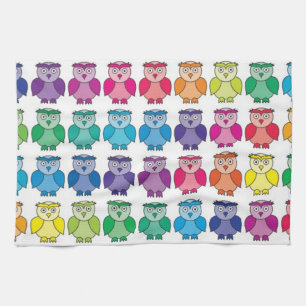 Cute Rainbow Owl Pattern Tea Towel