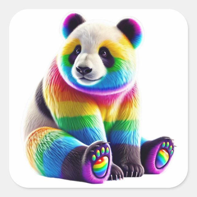 Cute Rainbow Panda Square Sticker (Front)