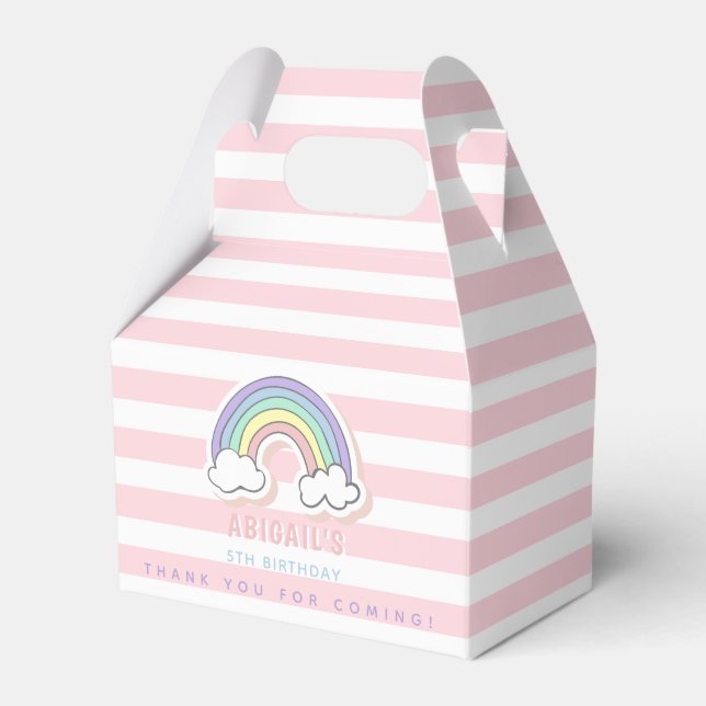 Cute Rainbow - Pastel Pink Striped Kids Birthday Favour Box (Front Side)