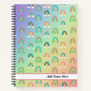 Cute Rainbow Pattern Customisable Name  Notebook