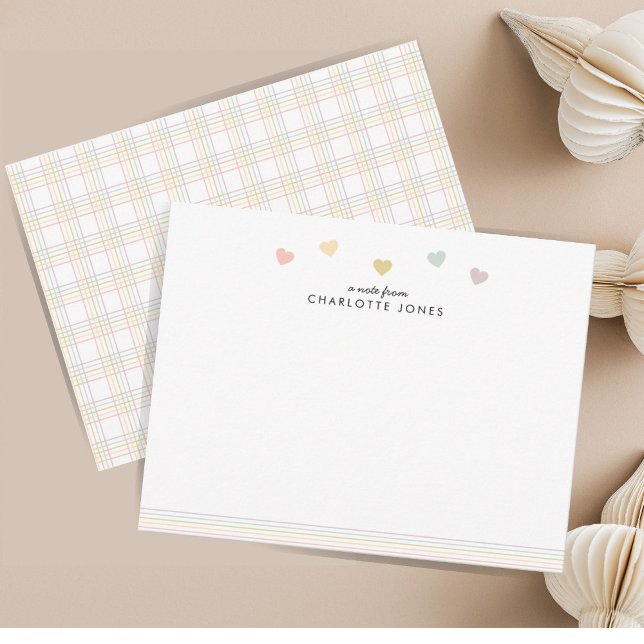 Cute Rainbow Pattern Hearts Kids Stationery Black Card (Creator Uploaded)