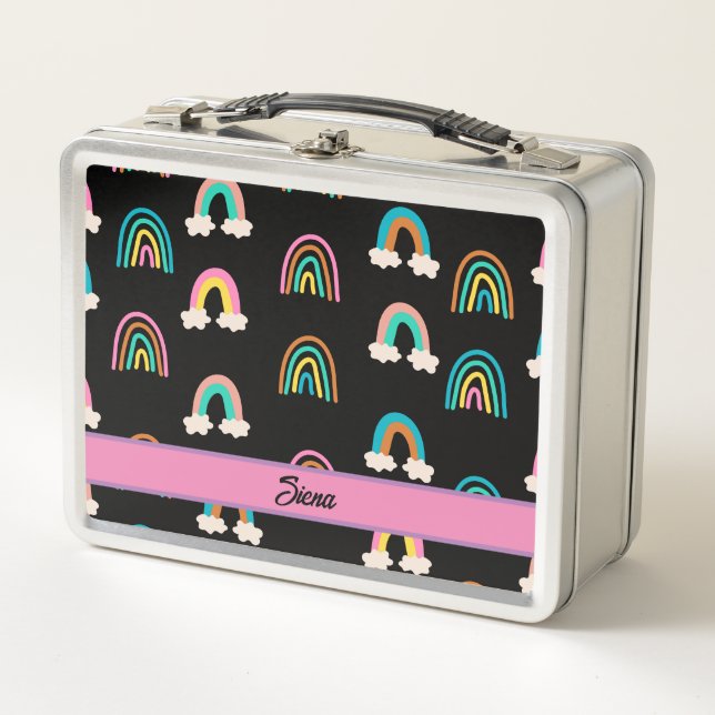 Cute Rainbow Pattern Personalised Name  Metal Lunch Box (Front)