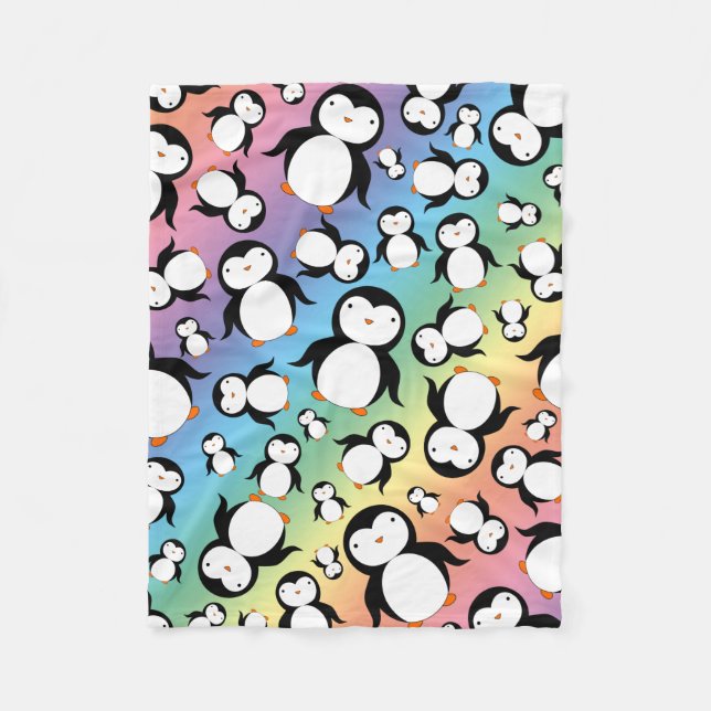 Cute rainbow penguin pattern fleece blanket (Front)
