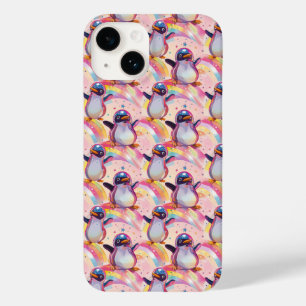 Cute Rainbow Penguins and Stars Pattern Case-Mate iPhone 14 Case