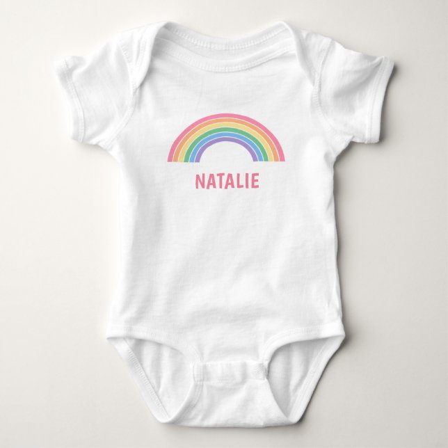 Cute Rainbow Personalised Name Baby Bodysuit (Front)