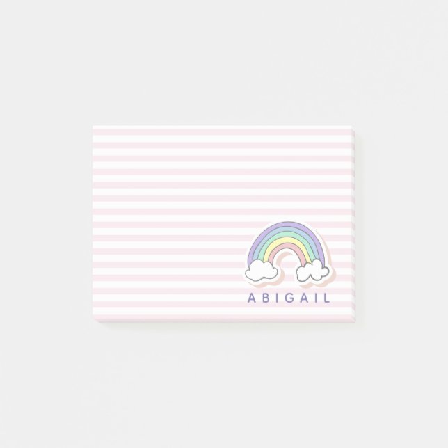 Cute Rainbow - Personalised Pink Striped Kids' Post-it Notes (Front)
