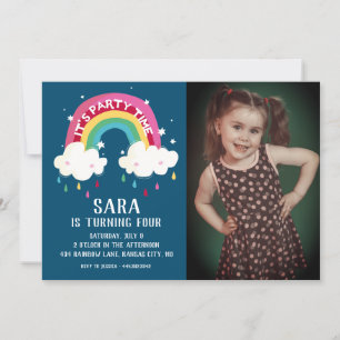 Cute Rainbow Photo Birthday Invitation