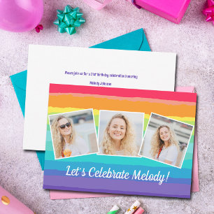 Cute Rainbow Photo Collage Birthday Party Invitation