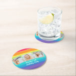 Cute Rainbow Photo Collage Custom Birthday Party Round Paper Coaster<br><div class="desc">This cute rainbow birthday party paper coaster features a pretty 3 photo collage of the birthday girl or guy. Three fun square photographs on modern,  colourful decor with personalised white script below.</div>