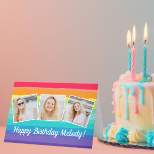 Cute Rainbow Photo Collage Personalised Birthday Card