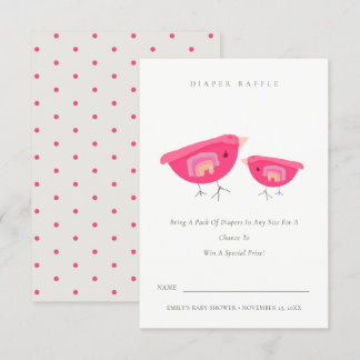 Cute Rainbow Pink Birdy Diaper Raffle Baby Shower Enclosure Card