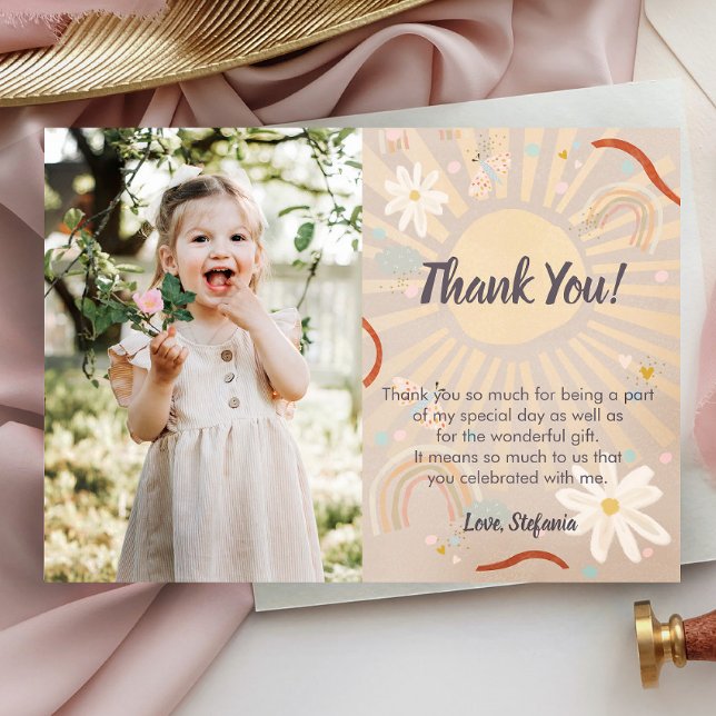 Cute Rainbow Pink Birthday Thank You Card  (Creator Uploaded)