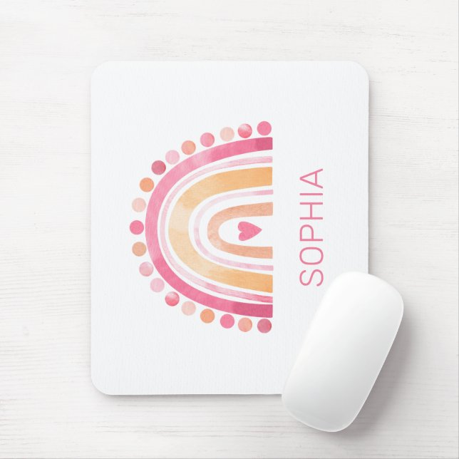 Cute Rainbow, pink boho watercolor Mouse Pad (With Mouse)