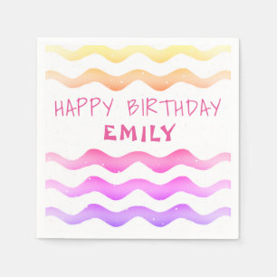 Cute Rainbow Pink Wave Pattern Girl Birthday Napkin