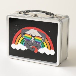 Cute Rainbow Pug Metal Lunch Box
