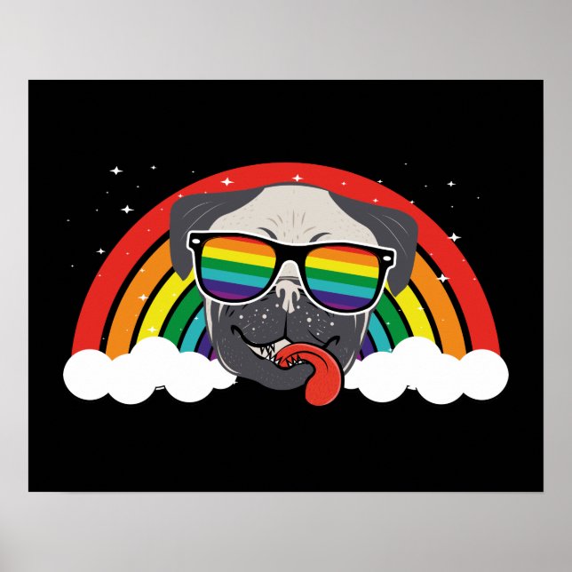 Cute Rainbow Pug Poster (Front)